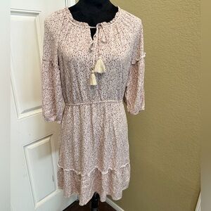 NAIF Light Pink Patterned Tie-Front Midi Dress